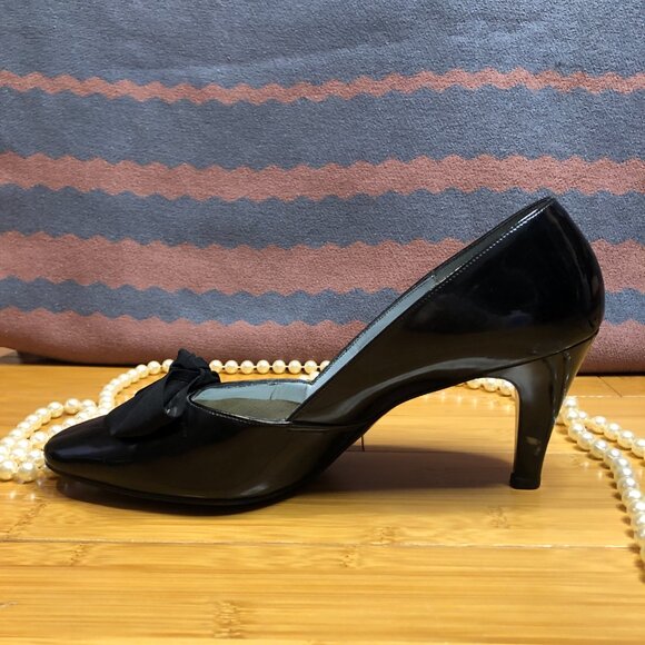 Vintage Womens Black Heels with Bow Life Stride Mad Men sz 9 Witchy Halloween - Picture 7 of 11